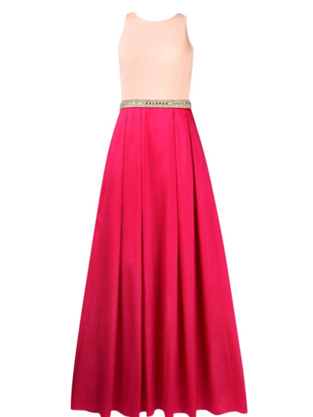 Aidan Mattox Embellished Waist Pleated Flutter Jersey & Taffeta Dress